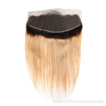 Megalook Hair Discounts 12 Inch Unprocessed Cuticle Aglined Blonde T1b 27 Color 13X6 Straight Human Hair Lace Frontal